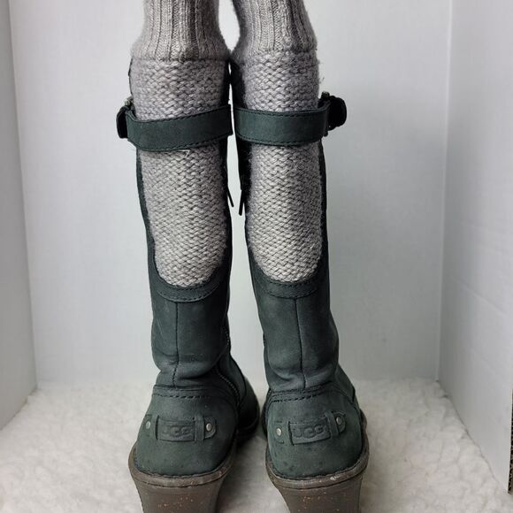 Ugg Women’s Skyfall Suede Wedge Boots Black Insulated Leather Boot 9 1006145 - Picture 6 of 9